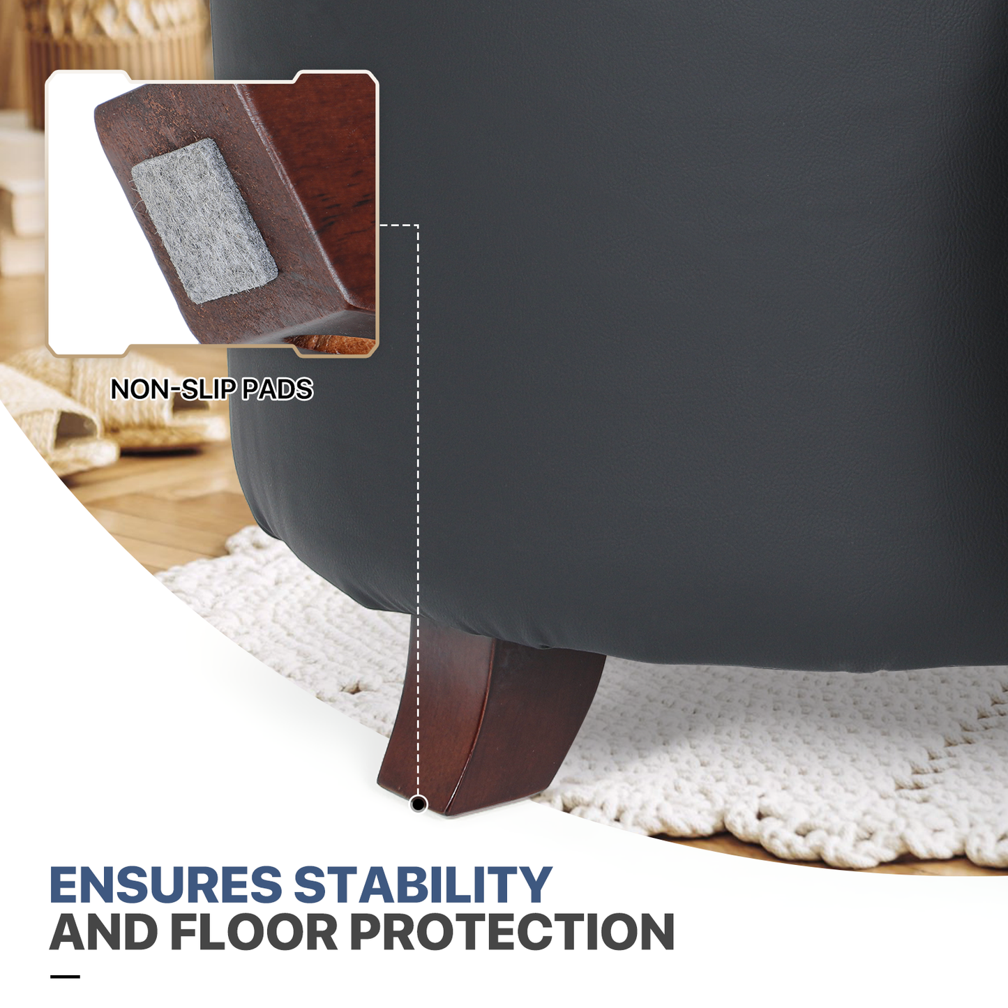 High Elastic Sponge Storage Ottoman 220 lbs Capacity - (L)24.5in. (W)24.5in. (H)17.0in. - PU