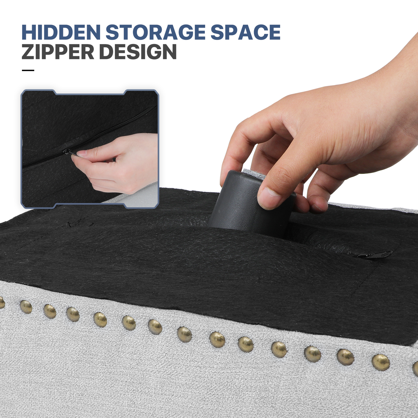 High Elastic Sponge Storage Ottoman 440 lbs Capacity - (L)15.0in. (W)11.5in. (H)8.5in. - Linen