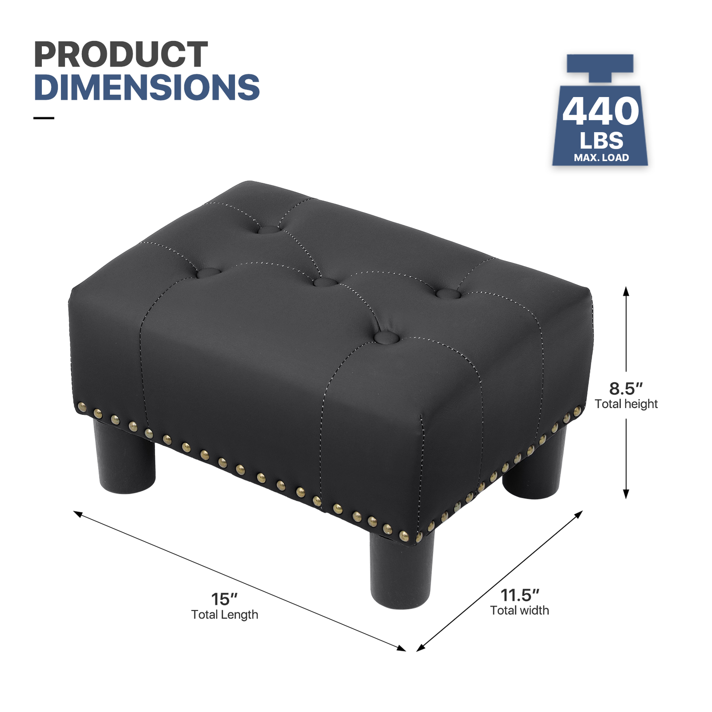 High Elastic Sponge Storage Ottoman 440 lbs Capacity - (L)15.0in. (W)11.5in. (H)8.5in. - PU