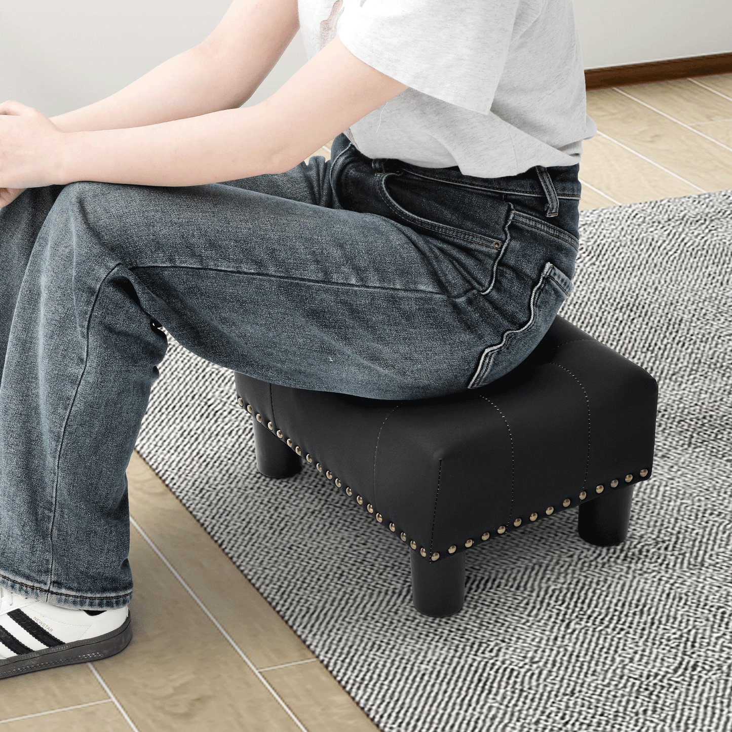 High Elastic Sponge Storage Ottoman 440 lbs Capacity - (L)15.0in. (W)11.5in. (H)8.5in. - PU