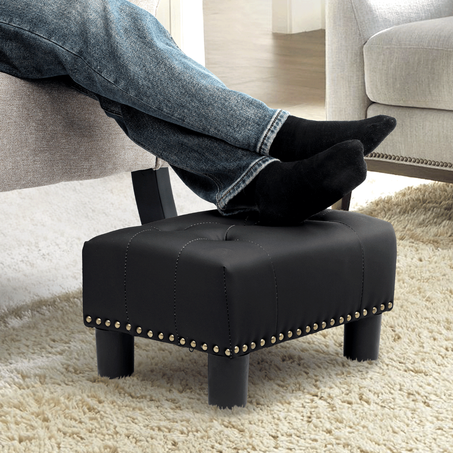 High Elastic Sponge Storage Ottoman 440 lbs Capacity - (L)15.0in. (W)11.5in. (H)8.5in. - PU