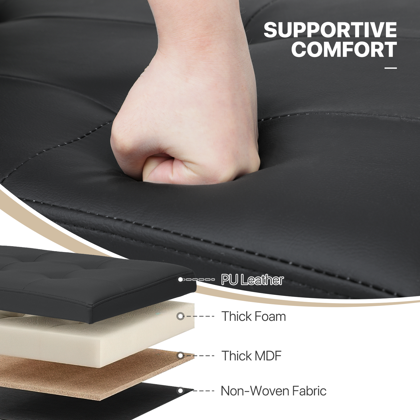 High Elastic Sponge Storage Ottoman 440 lbs Capacity - (L)15.0in. (W)11.5in. (H)8.5in. - PU