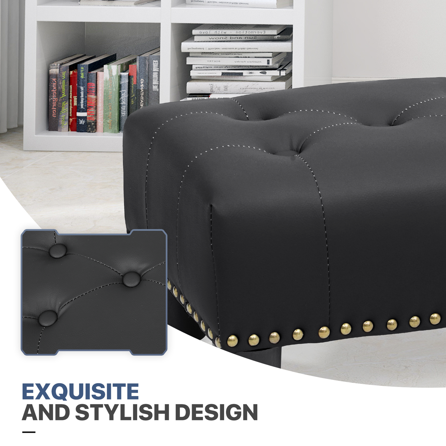 High Elastic Sponge Storage Ottoman 440 lbs Capacity - (L)15.0in. (W)11.5in. (H)8.5in. - PU