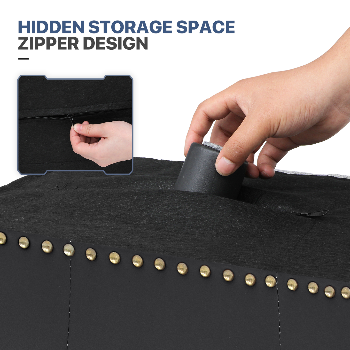 High Elastic Sponge Storage Ottoman 440 lbs Capacity - (L)15.0in. (W)11.5in. (H)8.5in. - PU