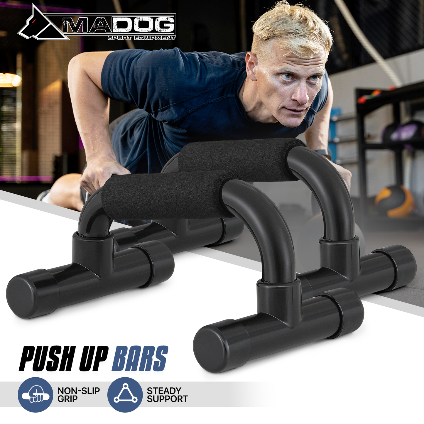 Pair Push Up Bar - EVA Foam Handle - Black