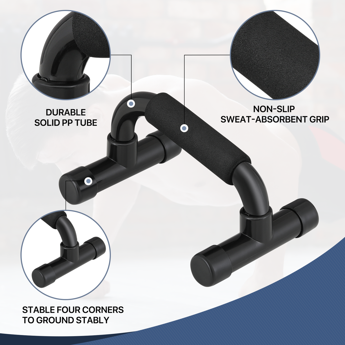 Pair Push Up Bar - EVA Foam Handle - Black