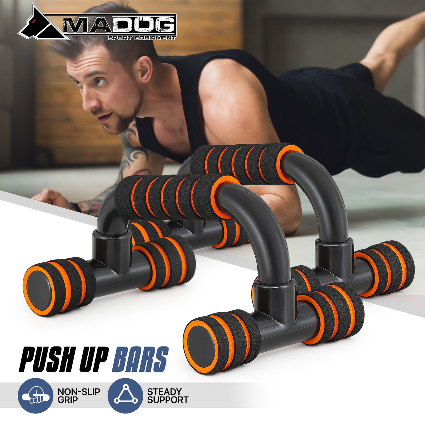 Pair Push Up Bar - EVA Foam Handle - Black