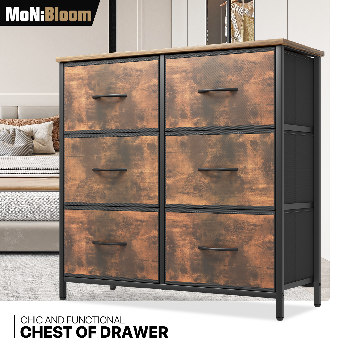 30" Dresser Model Fabric Drawer Metal Frame, 6-Drawer