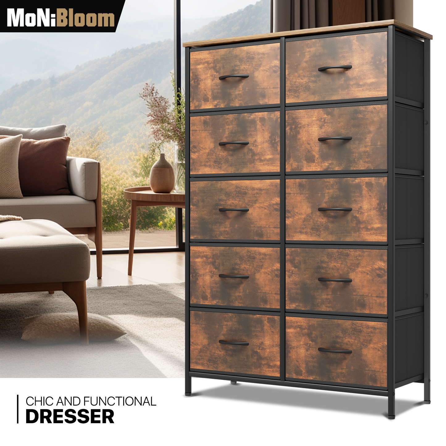 48.5" Dresser Model Fabric Drawer Metal Frame, 10-Drawer