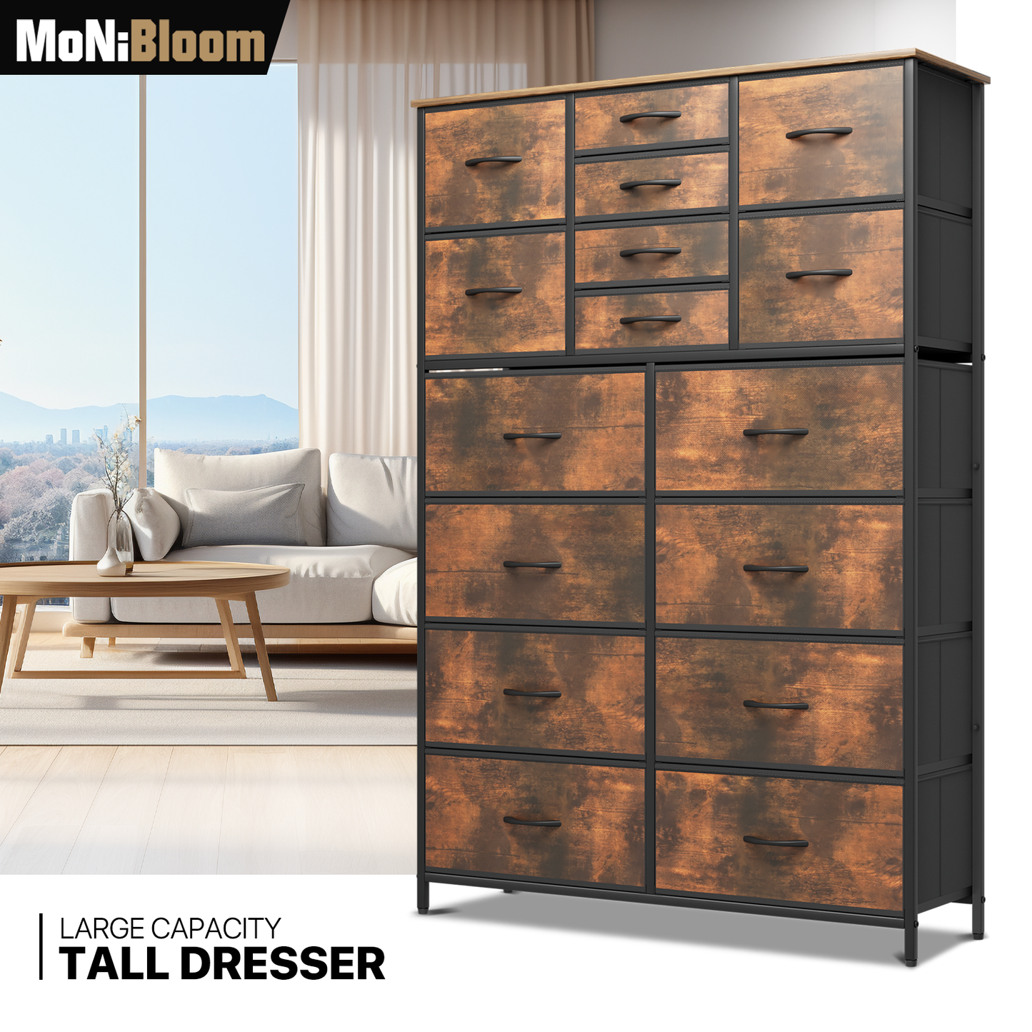 57.5" Height Dresser-16 Drawer - Metal Frame