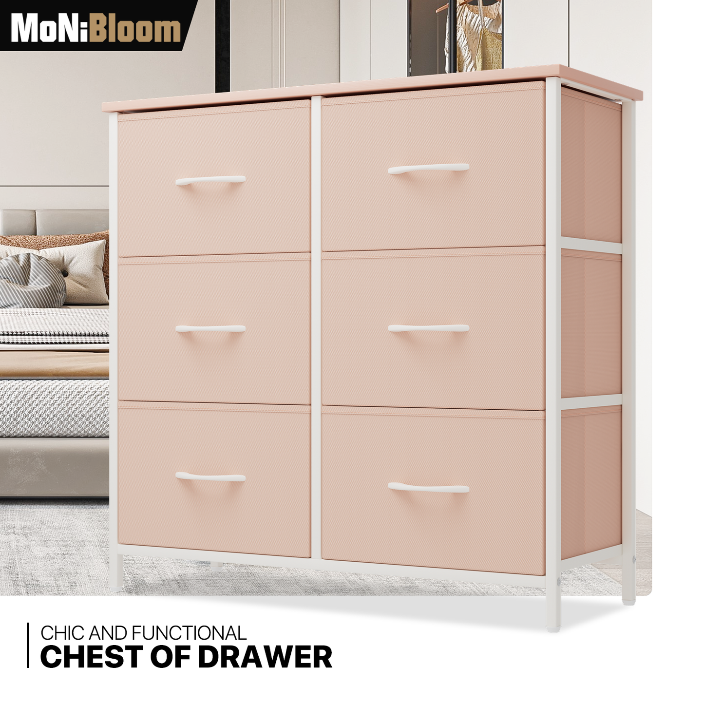 30" Dresser Model Fabric Drawer Metal Frame, 6-Drawer