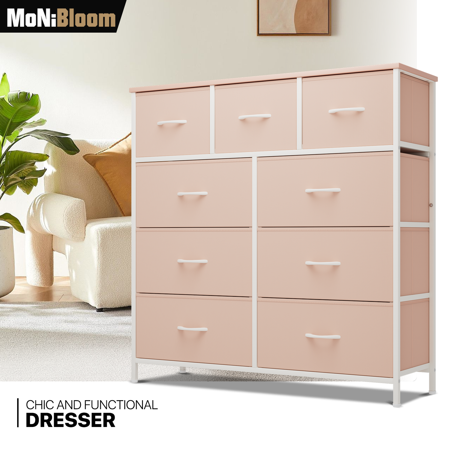 40" Dresser Model Fabric Drawer Metal Frame, 9-Drawer