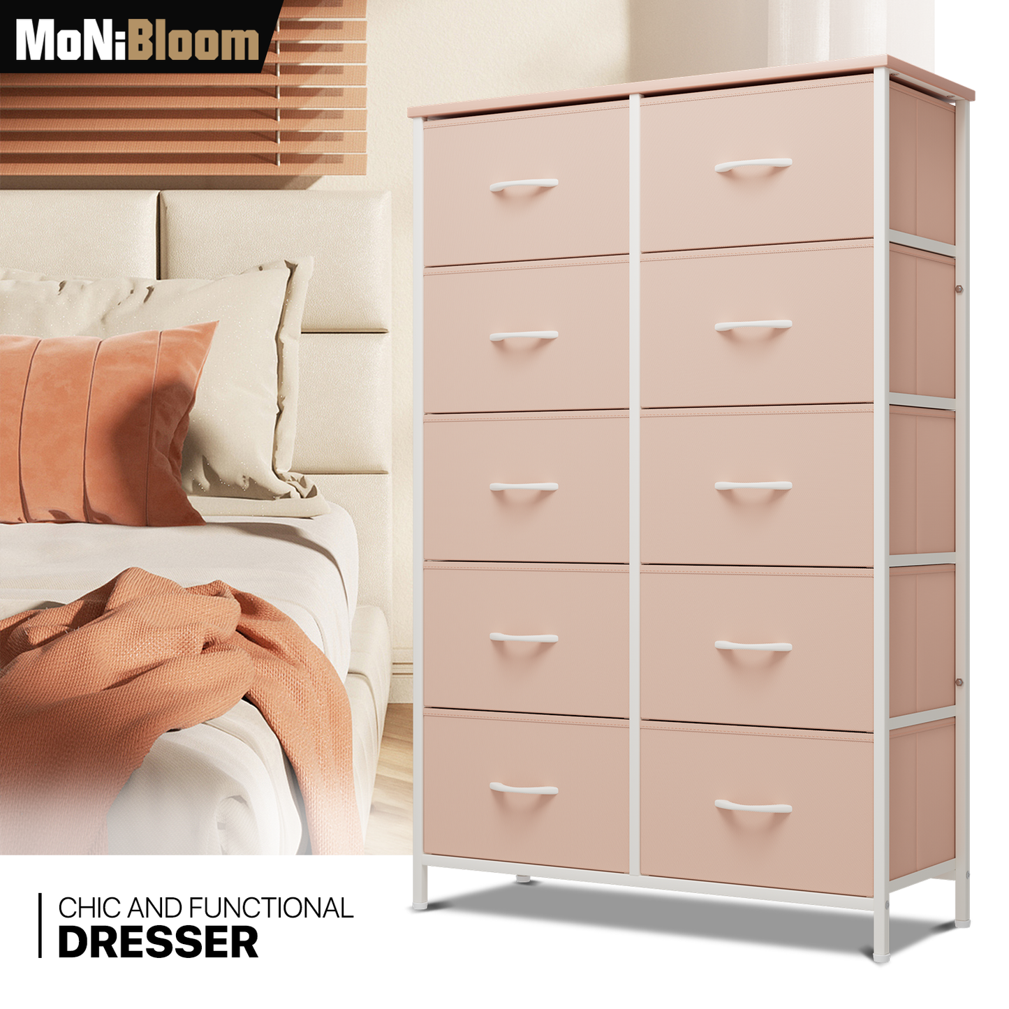 48.5" Dresser Model Fabric Drawer Metal Frame, 10-Drawer