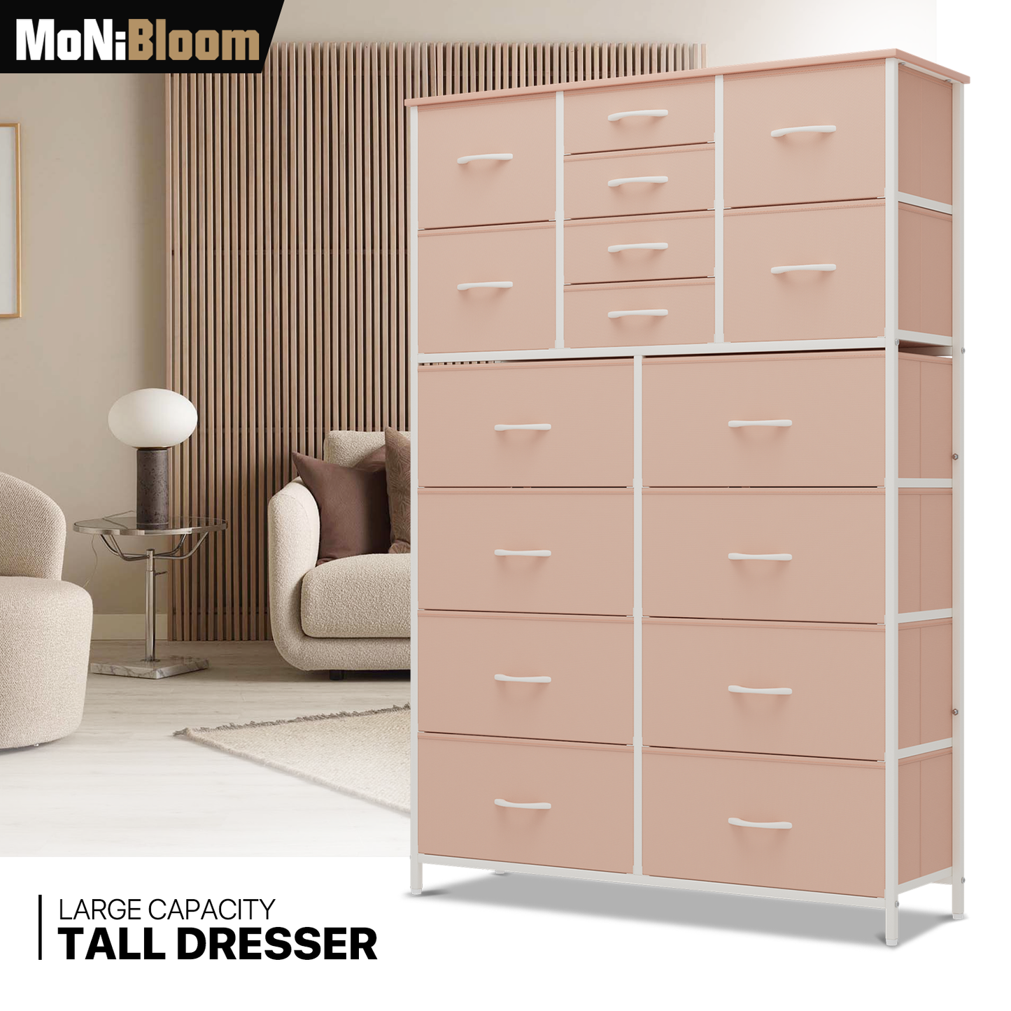 57.5" Height Dresser-16 Drawer - Metal Frame