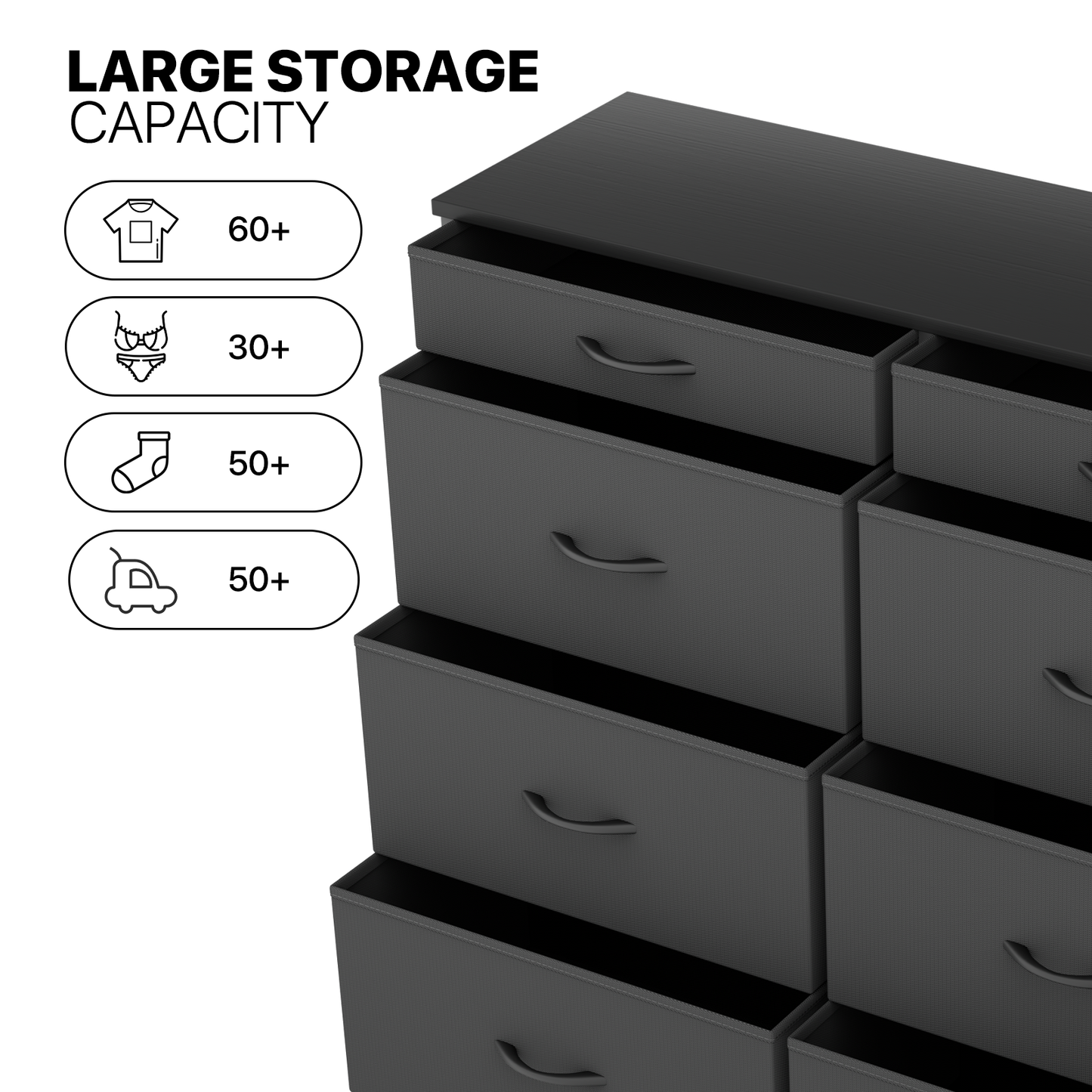 34.5" Height Dresser - 8 Fabric Drawer- Metal Frame - MDF Top