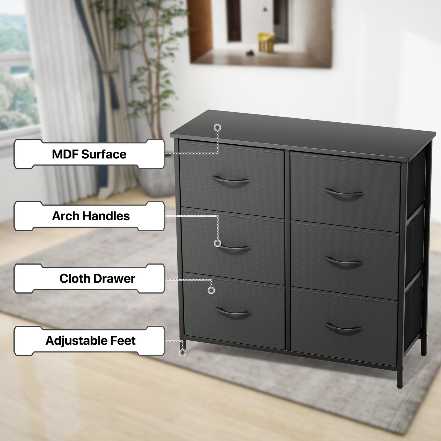 30" Dresser Model Fabric Drawer Metal Frame, 6-Drawer