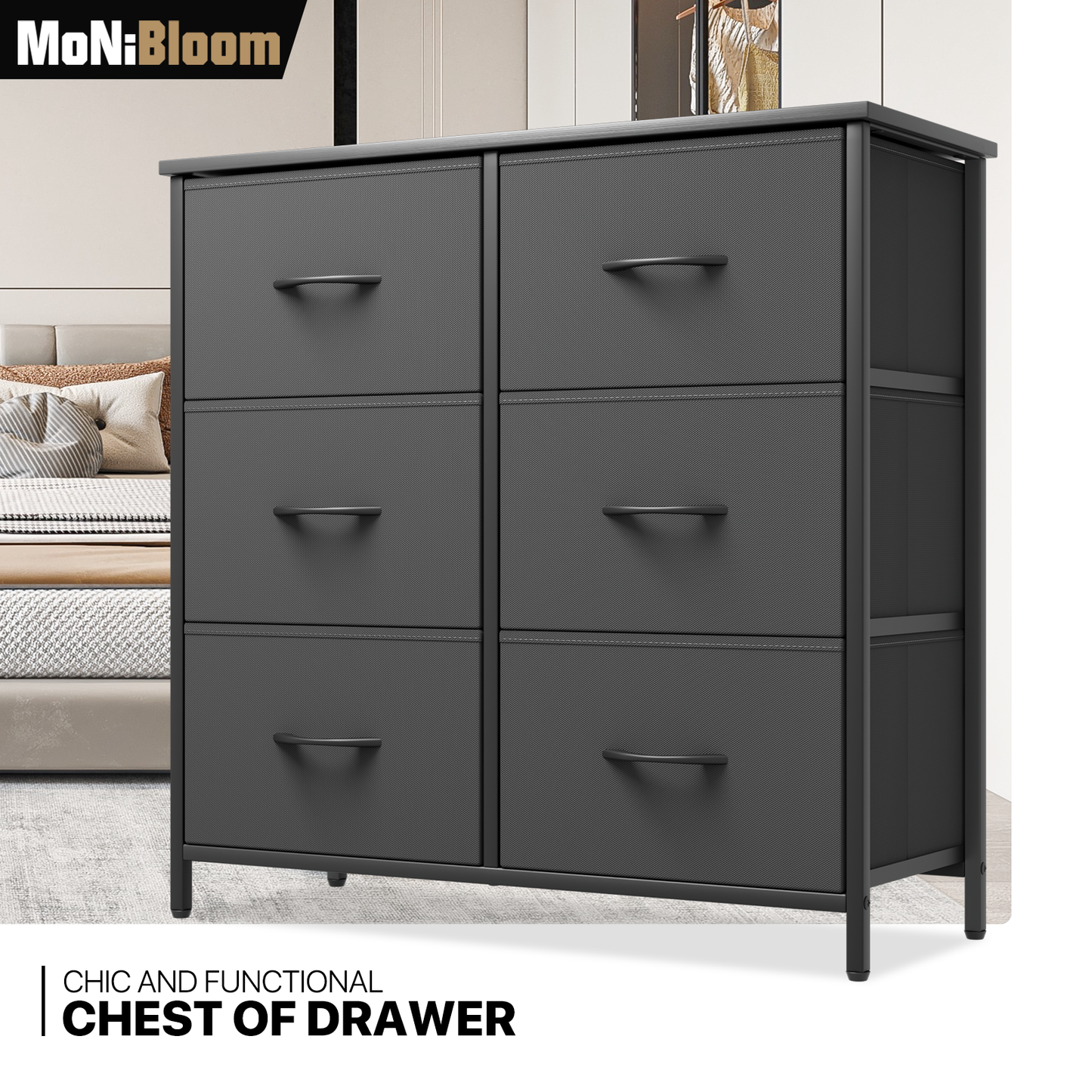 30" Dresser Model Fabric Drawer Metal Frame, 6-Drawer