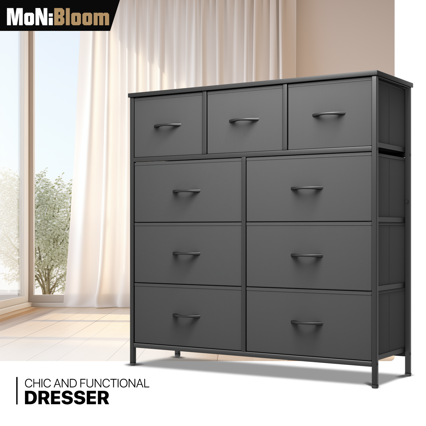 40" Dresser Model Fabric Drawer Metal Frame, 9-Drawer