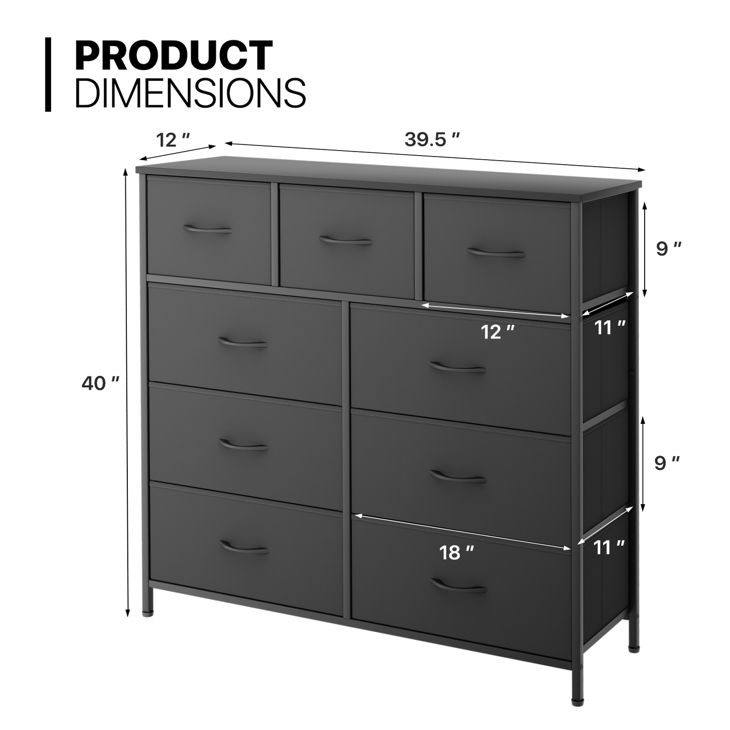 40" Dresser Model Fabric Drawer Metal Frame, 9-Drawer