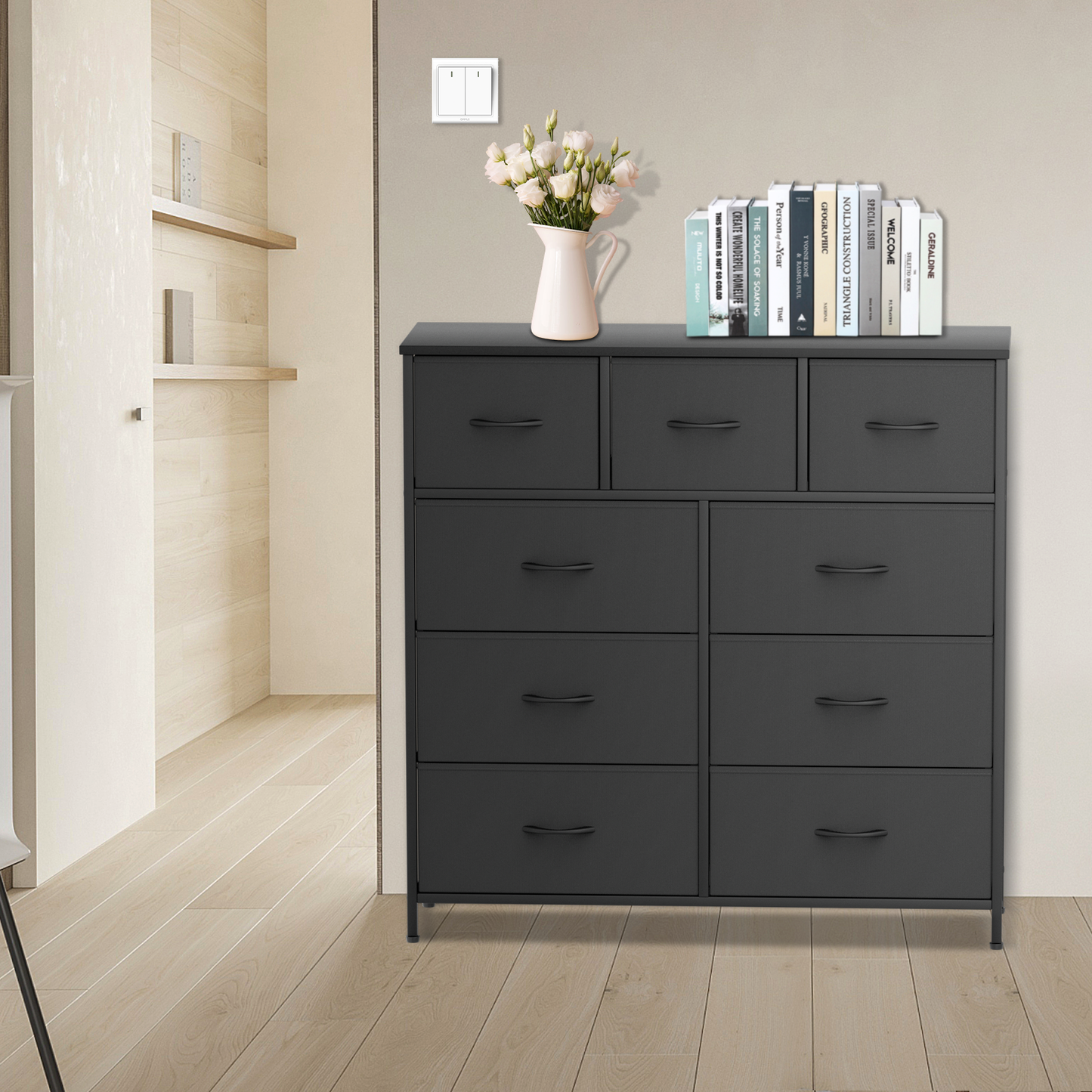 40" Dresser Model Fabric Drawer Metal Frame, 9-Drawer