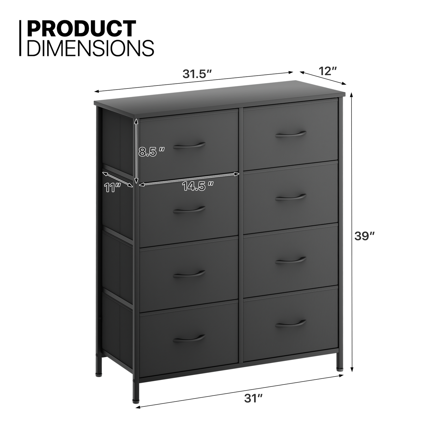 38.5" Dresser Model Fabric Drawer Metal Frame, 8-Drawer