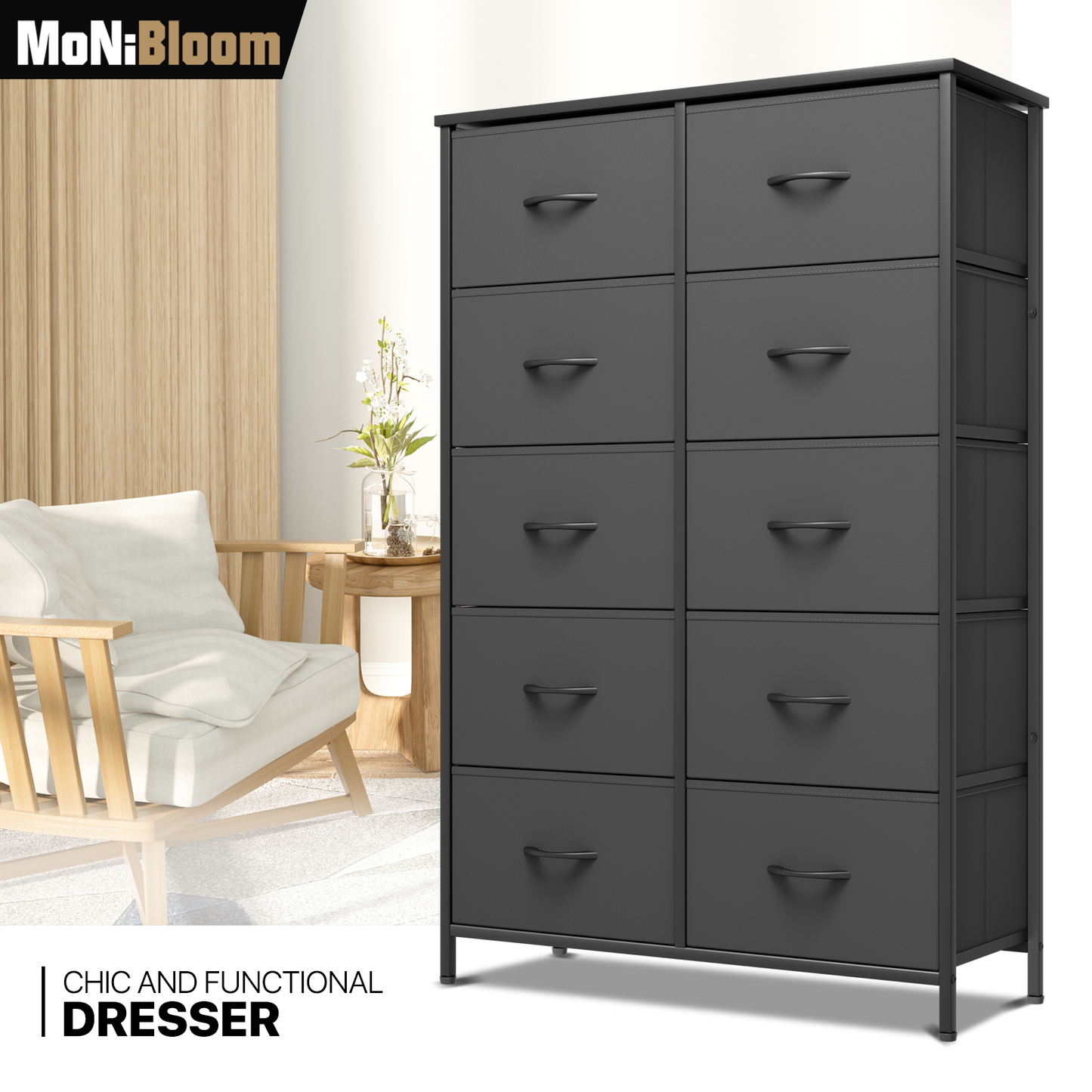 48.5" Dresser Model Fabric Drawer Metal Frame, 10-Drawer