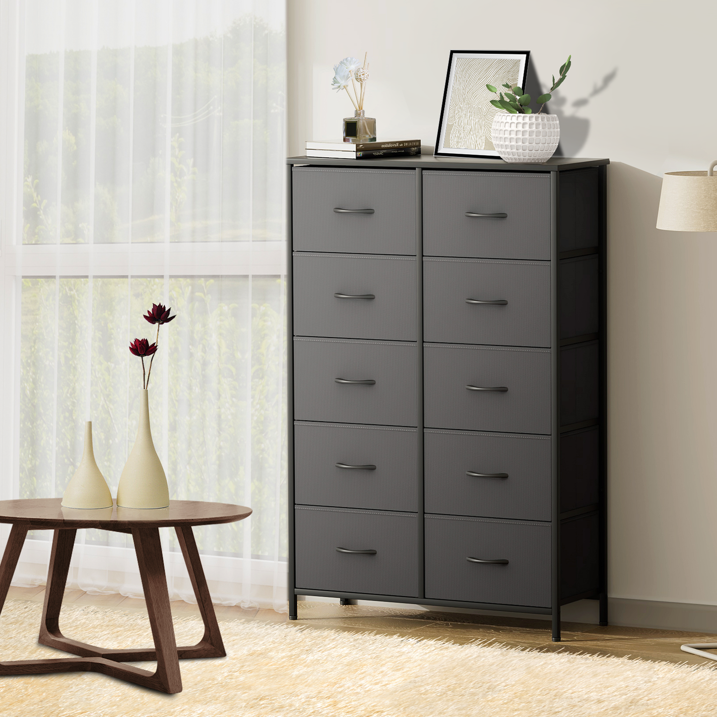 48.5" Dresser Model Fabric Drawer Metal Frame, 10-Drawer