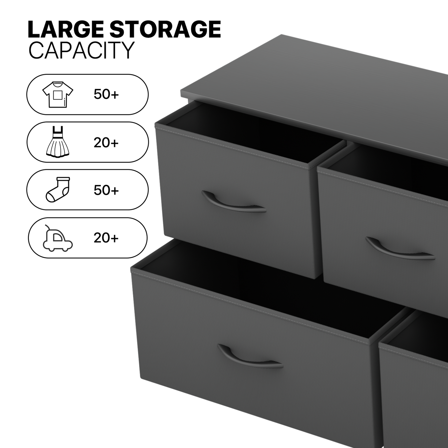 22" Height Dresser - 5 Fabric Drawer- Metal Frame - MDF Top