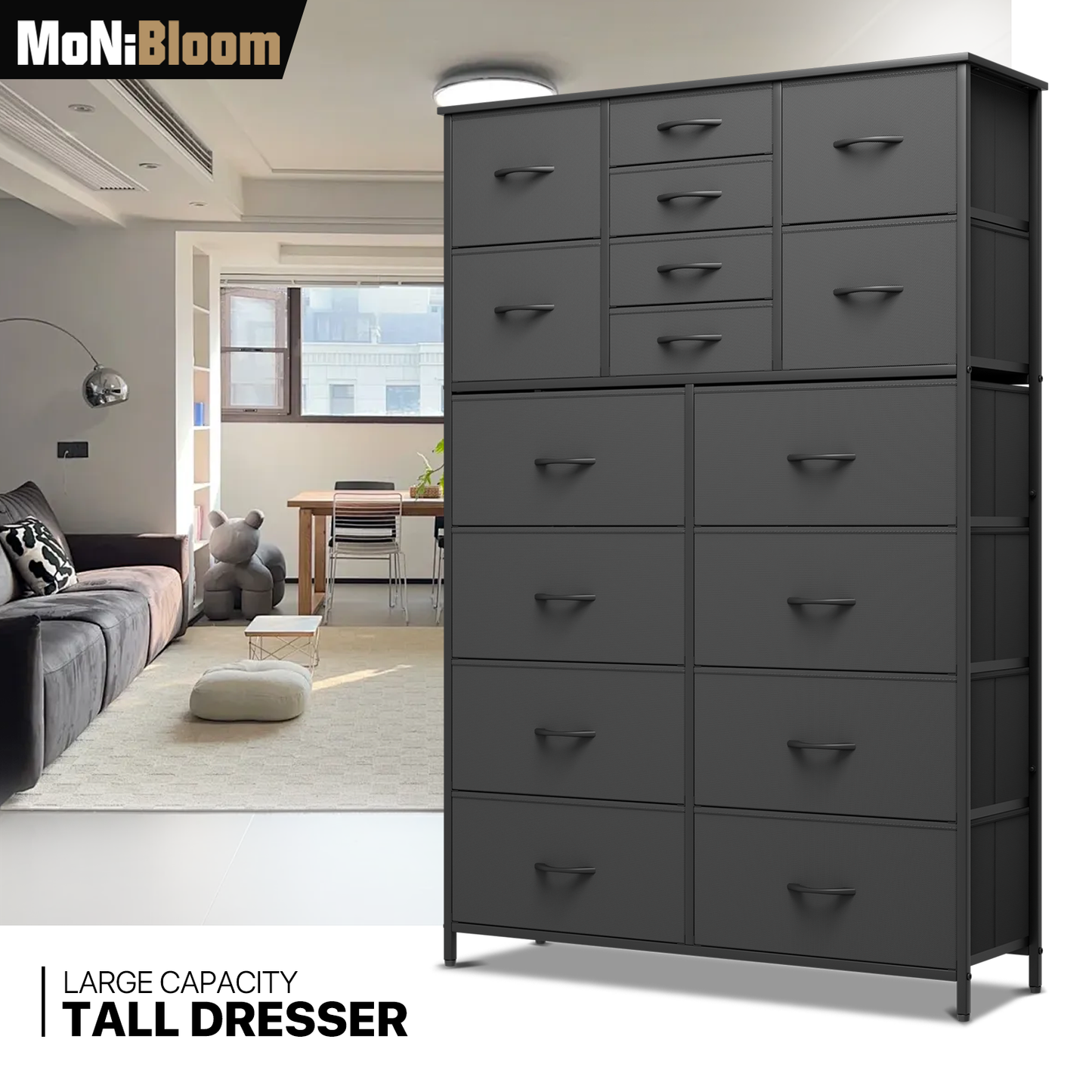 57.5" Height Dresser-16 Drawer - Metal Frame