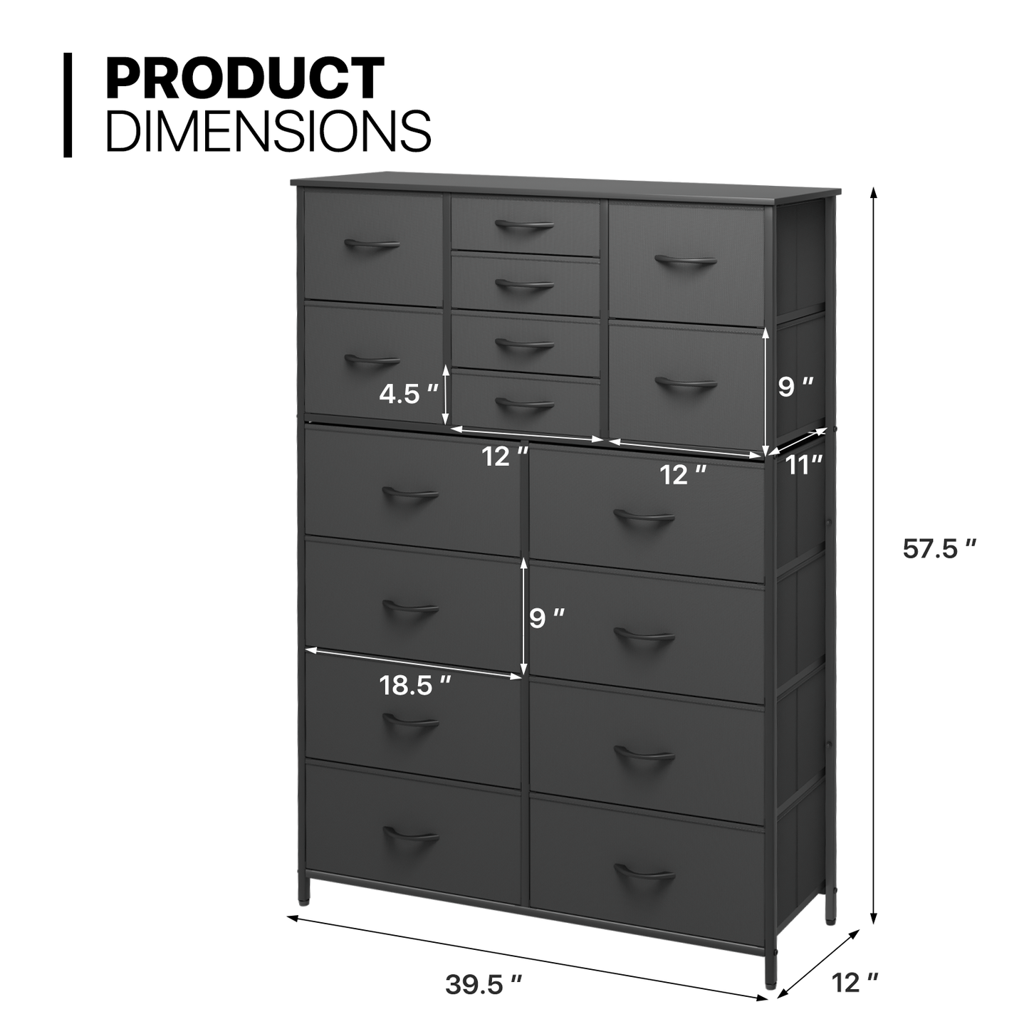 57.5" Height Dresser-16 Drawer - Metal Frame