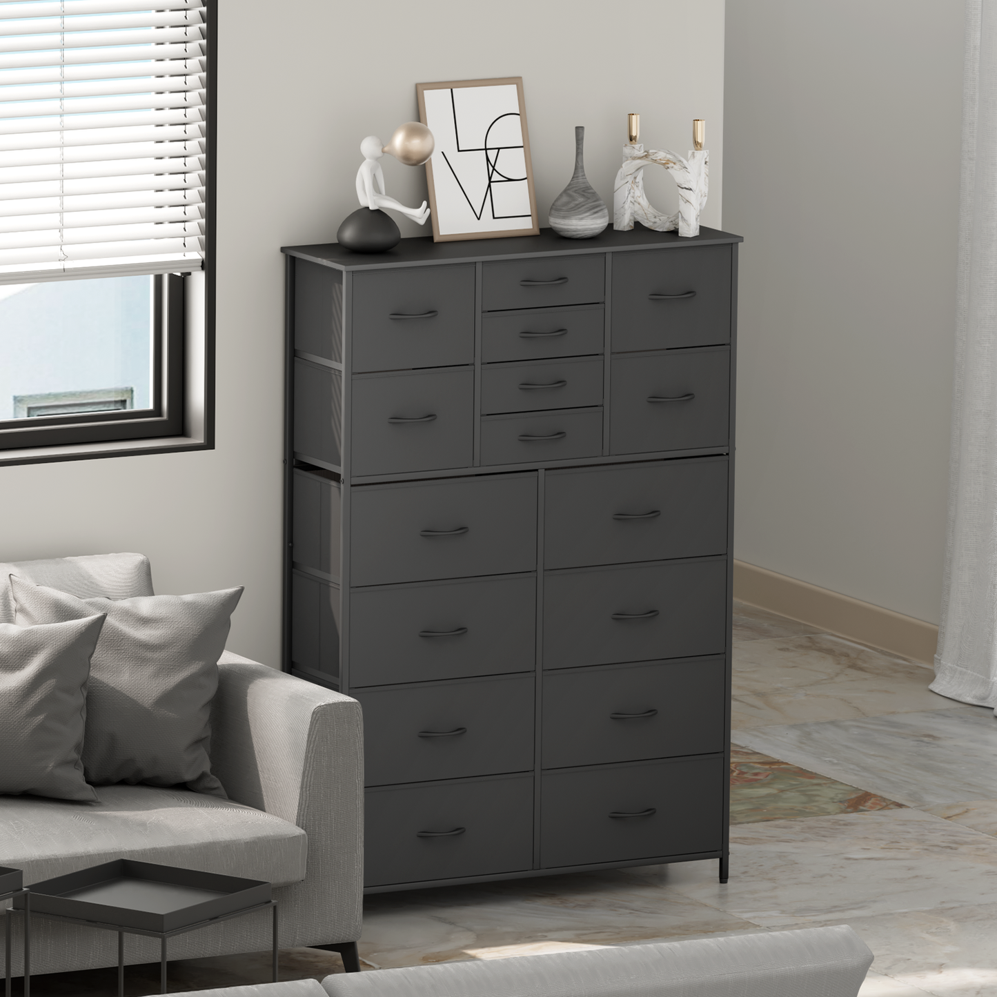 57.5" Height Dresser-16 Drawer - Metal Frame