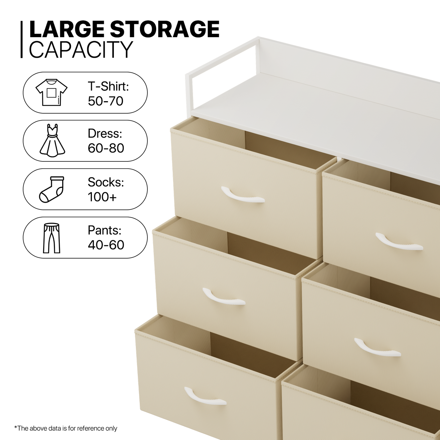 50.5" Height Dresser - 8 Fabric Drawer- Metal Frame - w/Power strip 3 Plug+2 USB Port