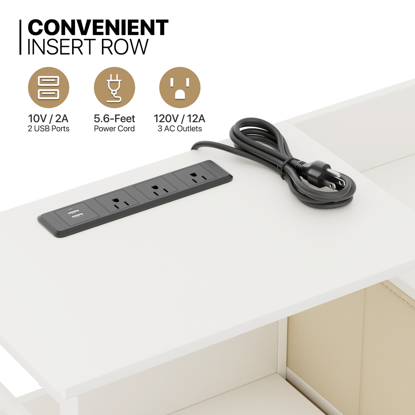 50.5" Height Dresser - 8 Fabric Drawer- Metal Frame - w/Power strip 3 Plug+2 USB Port