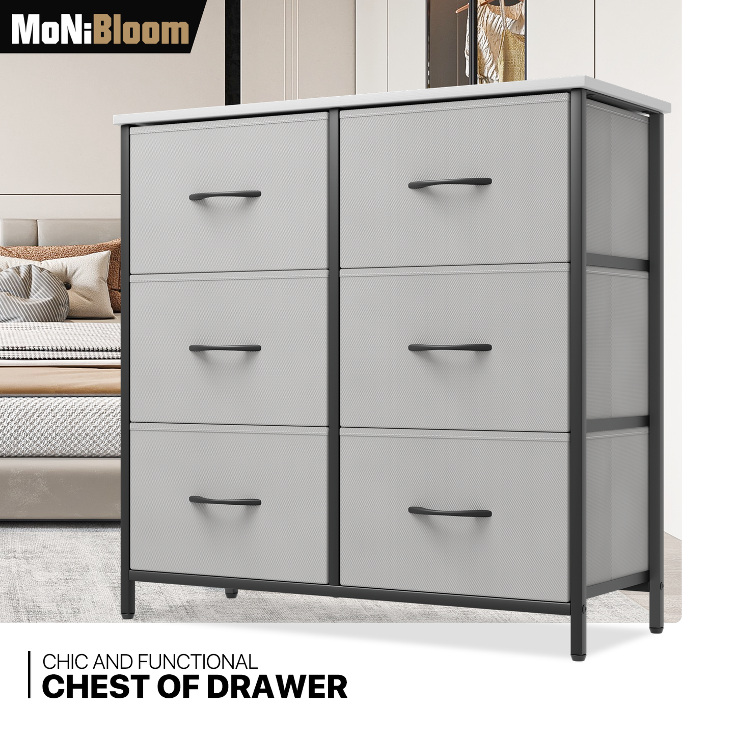 30" Dresser Model Fabric Drawer Metal Frame, 6-Drawer