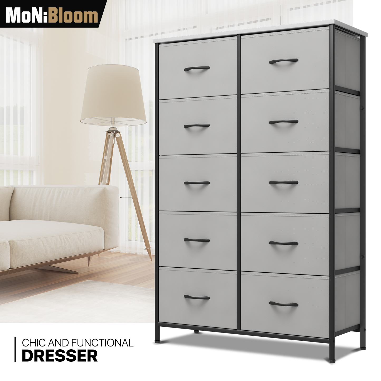 48.5" Dresser Model Fabric Drawer Metal Frame, 10-Drawer