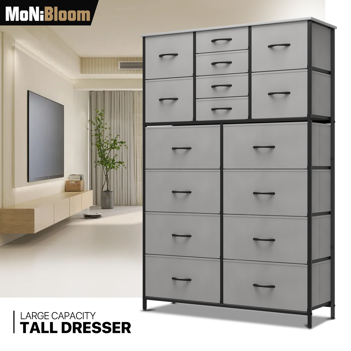 57.5" Height Dresser-16 Drawer - Metal Frame