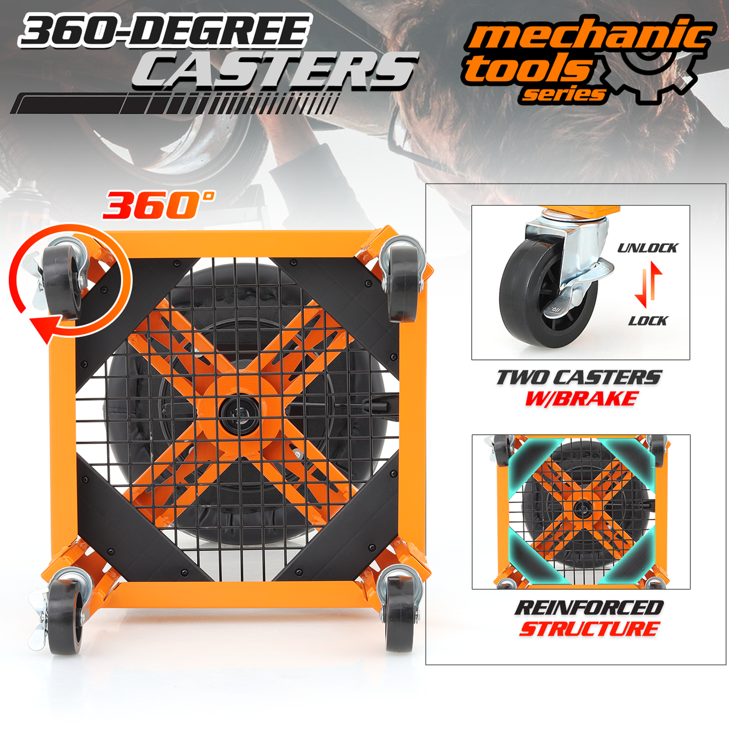 Roller Seat 300 lbs Capacity - Round - (L)15.5in. (W)16.0in. (H)4.5in. -Adjustable Height 25.5in. - 30.5in. - Built-in Tool Organizer Tray