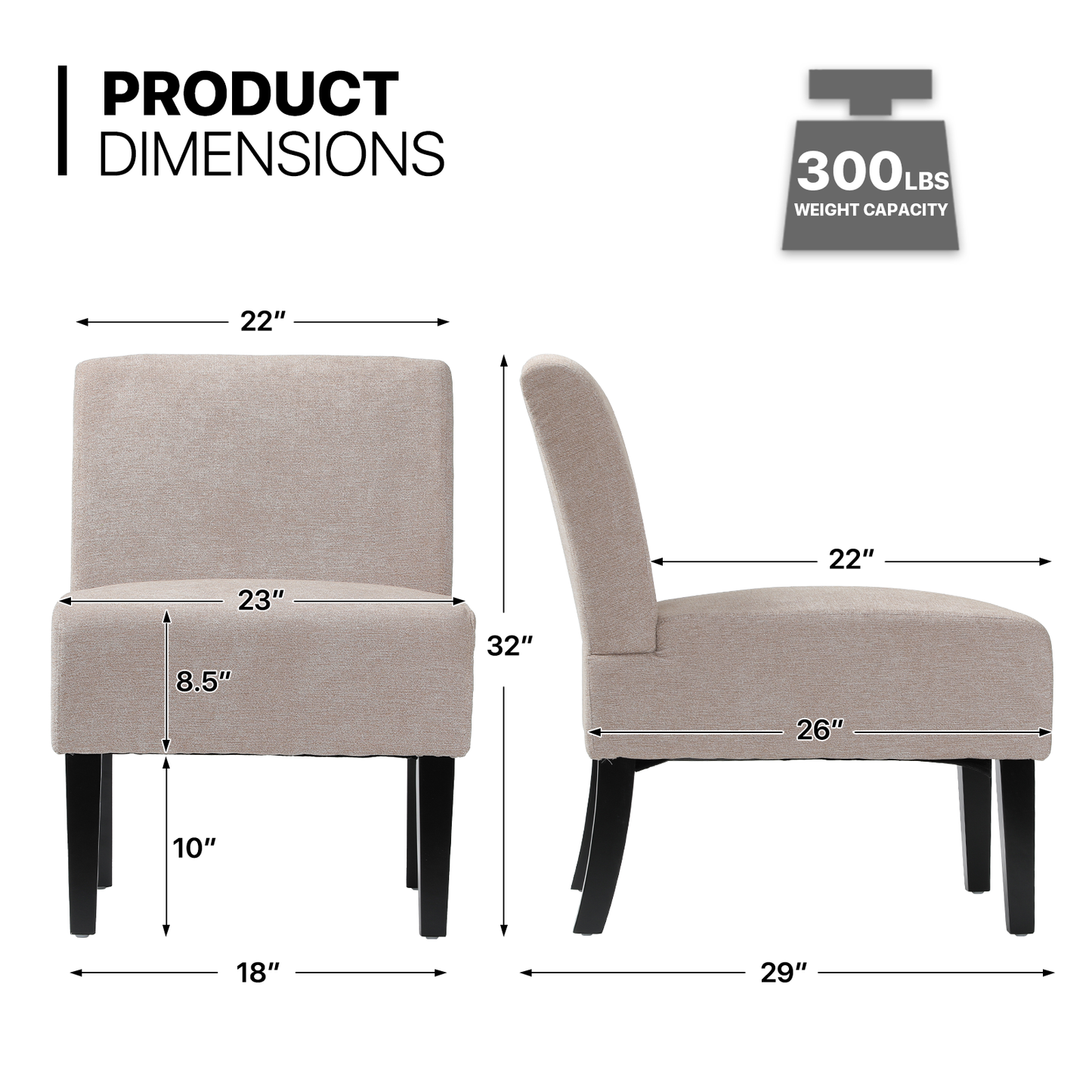 Sofa Chair 300 lbs Capacity - (L)23.0in. (W)29.0in. (H)32.0in.