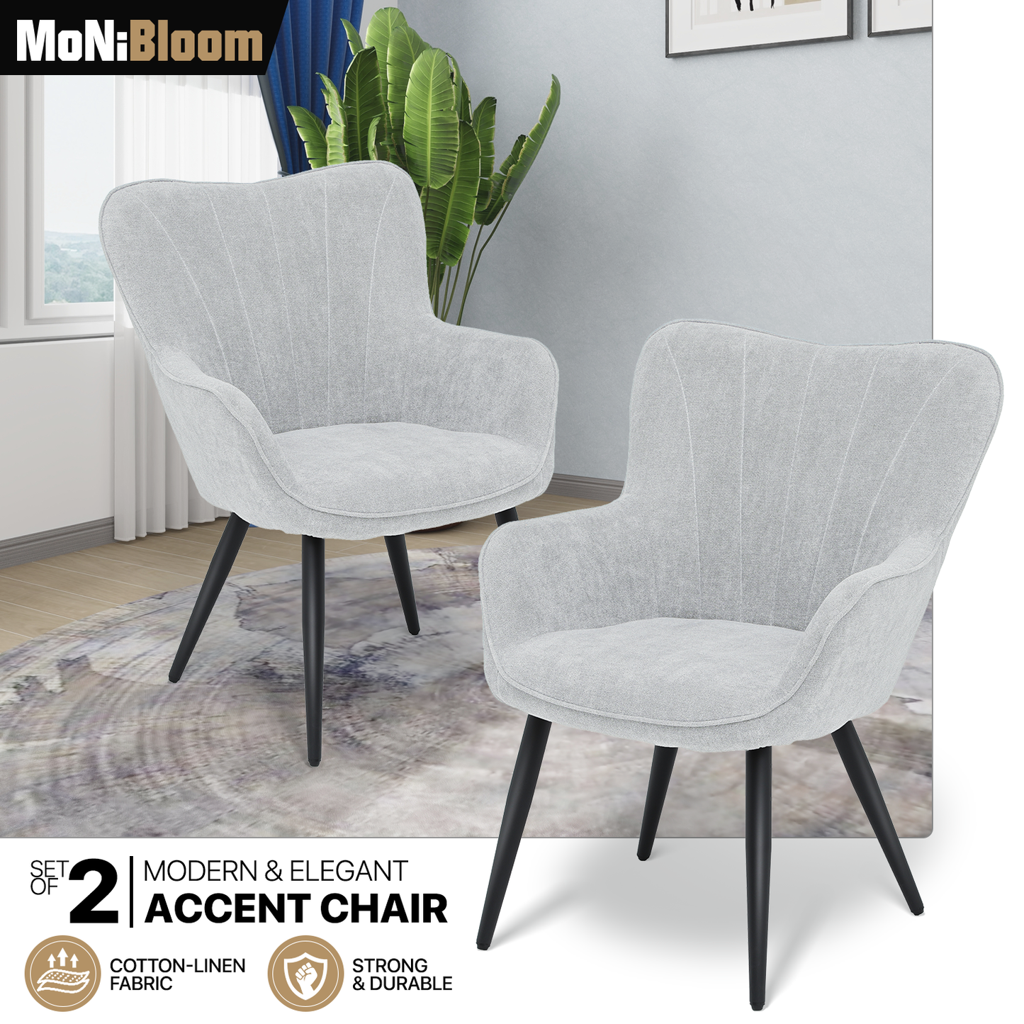 2 pcs Accent Chair 300 lbs Capacity - Shell Shape - Cotton-linen - (L)26.5in. (W)25.0in. (H)35.0in. - Lava Gray
