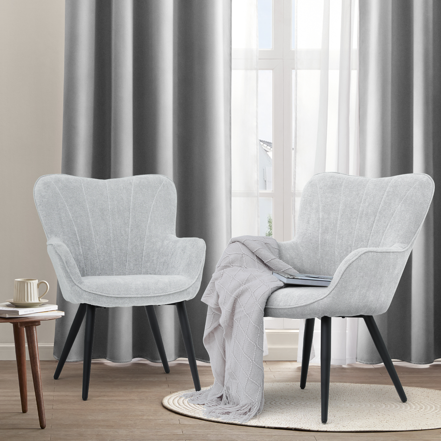 2 pcs Accent Chair 300 lbs Capacity - Shell Shape - Cotton-linen - (L)26.5in. (W)25.0in. (H)35.0in. - Lava Gray