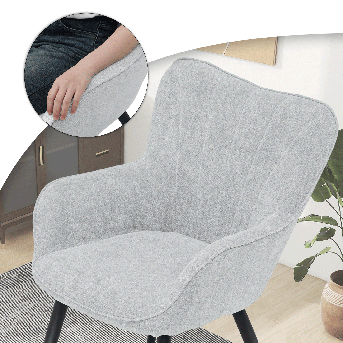 2 pcs Accent Chair 300 lbs Capacity - Shell Shape - Cotton-linen - (L)26.5in. (W)25.0in. (H)35.0in. - Lava Gray
