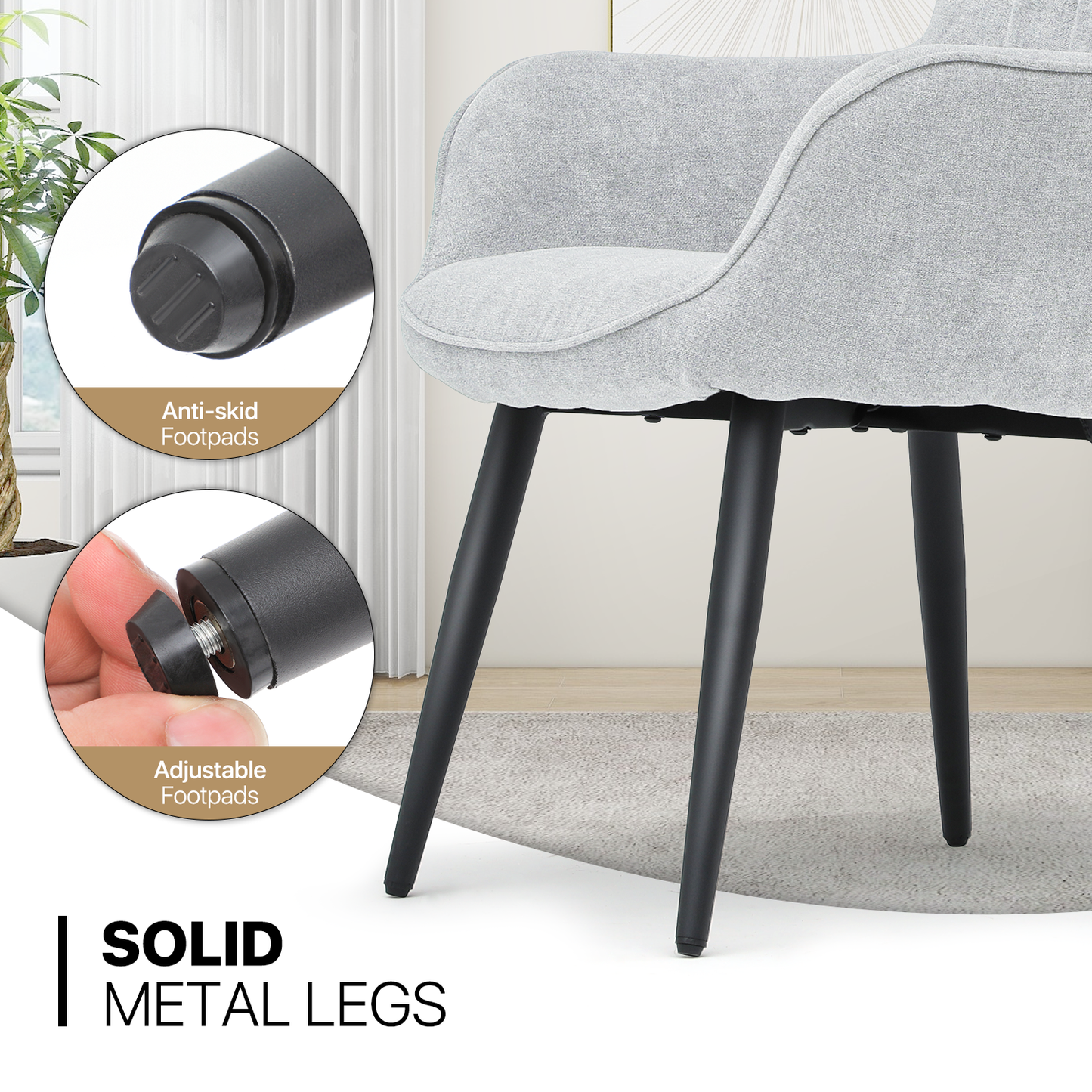 2 pcs Accent Chair 300 lbs Capacity - Shell Shape - Cotton-linen - (L)26.5in. (W)25.0in. (H)35.0in. - Lava Gray