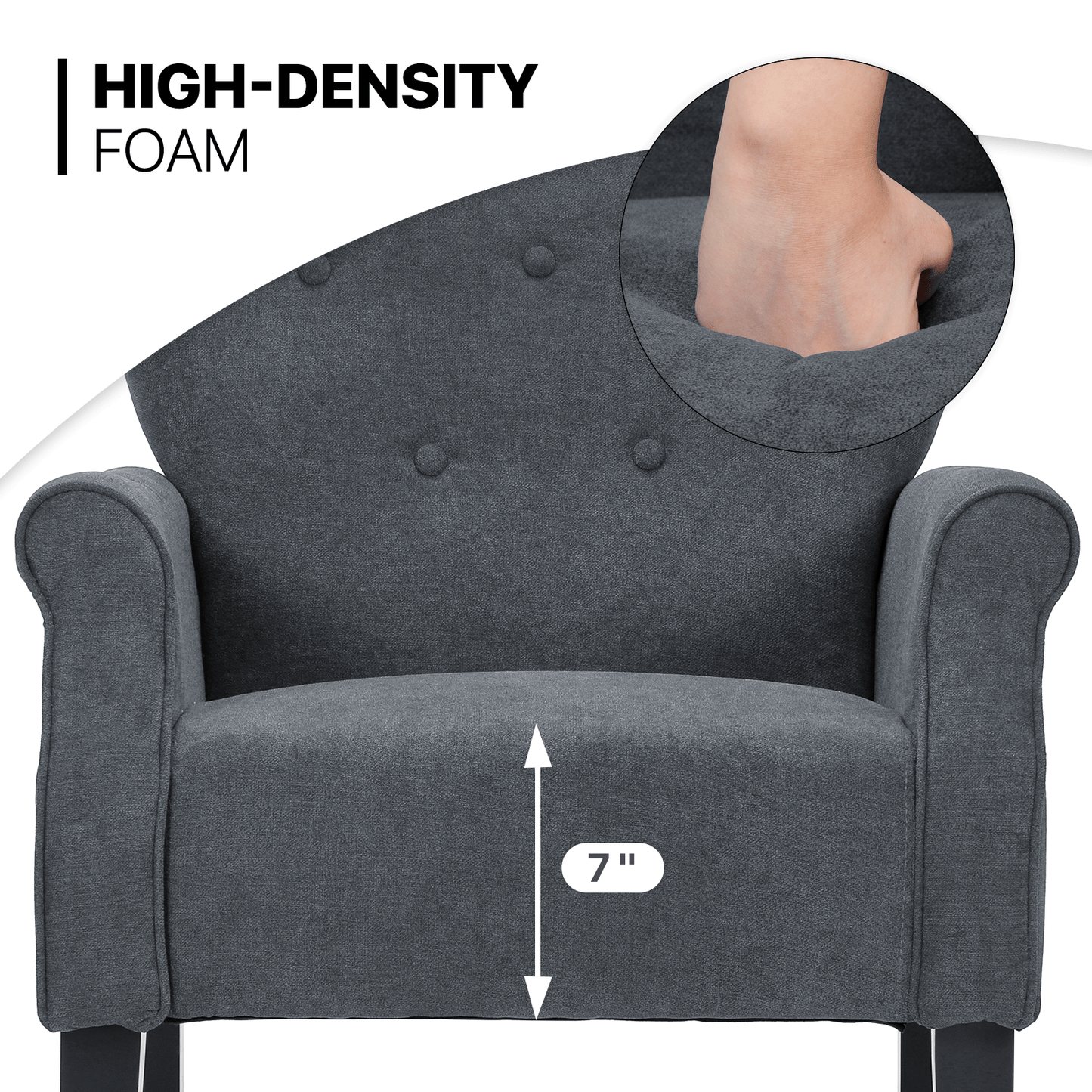 Arm Chair 300lbs Capacity - Tufted Back - Cotton-linen - (L)27.5in. (W)29.0in. (H)37.0in.
