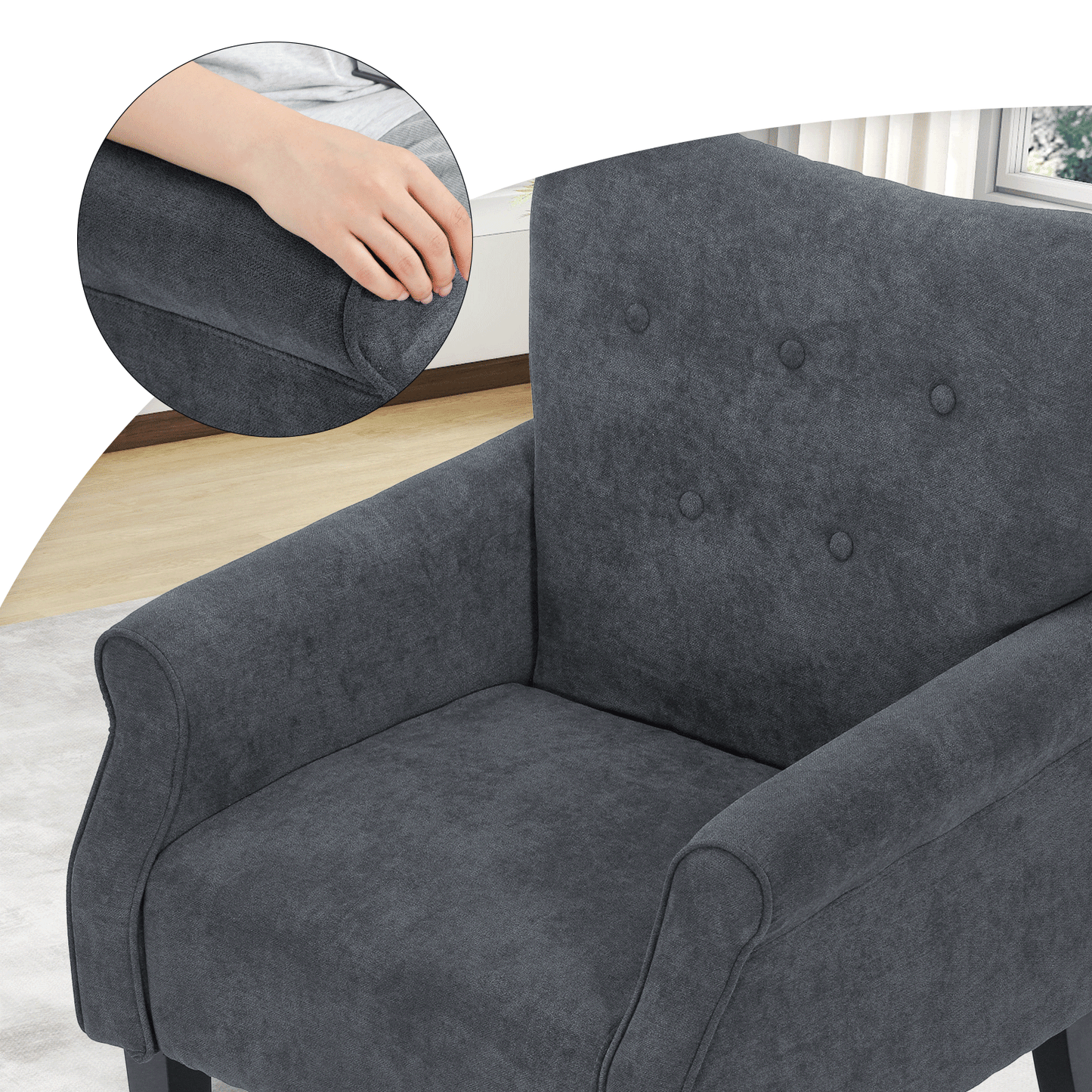 Arm Chair 300lbs Capacity - Tufted Back - Cotton-linen - (L)27.5in. (W)29.0in. (H)37.0in.