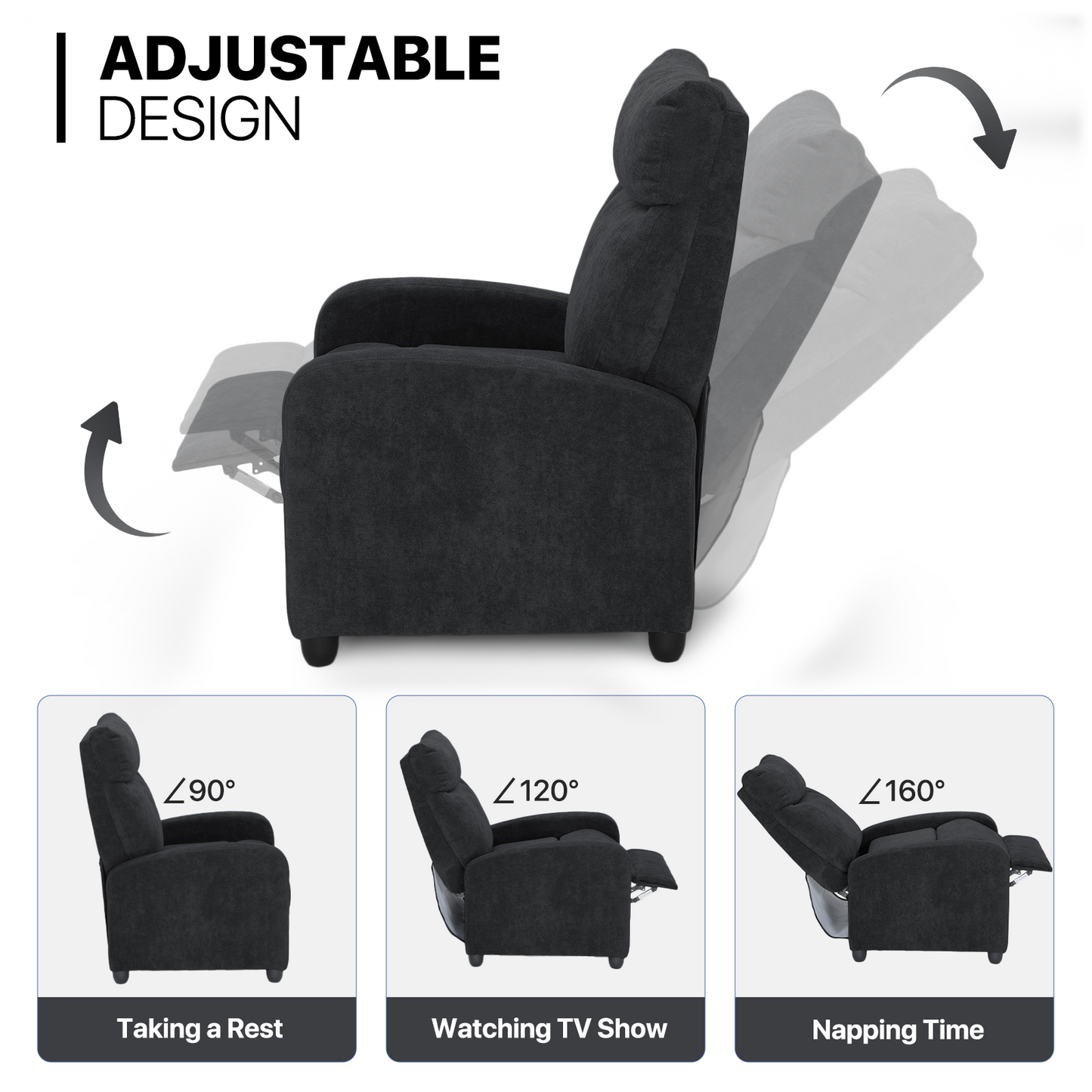 Adjustable Recliner Chair 300 lbs Capacity - 90¡ã-160¡ã - Cotton-linen - (L)28.0in. (W)25.0in. (H)40in.