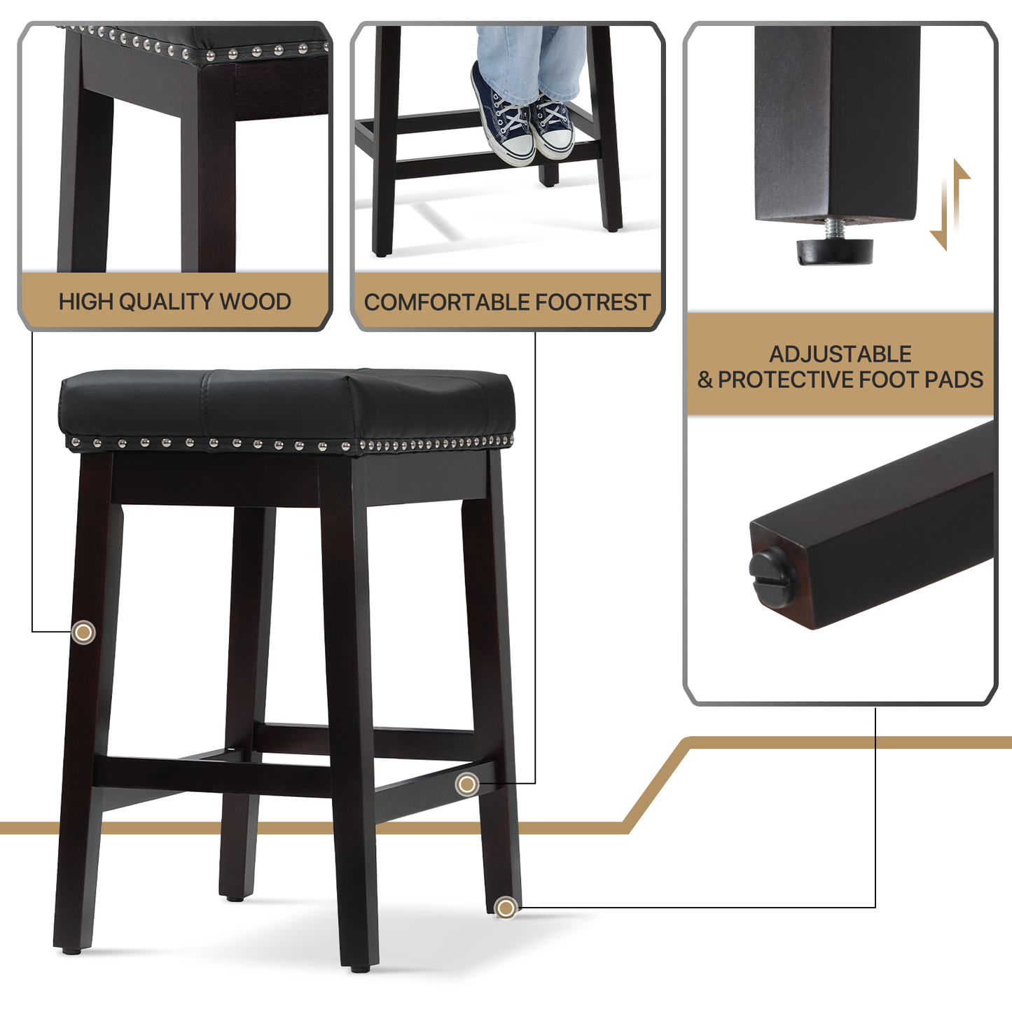 2 pcs Bar Stool 330 lbs Capacity - (L)20.0in. (W)14.5in. (H)25.0in.