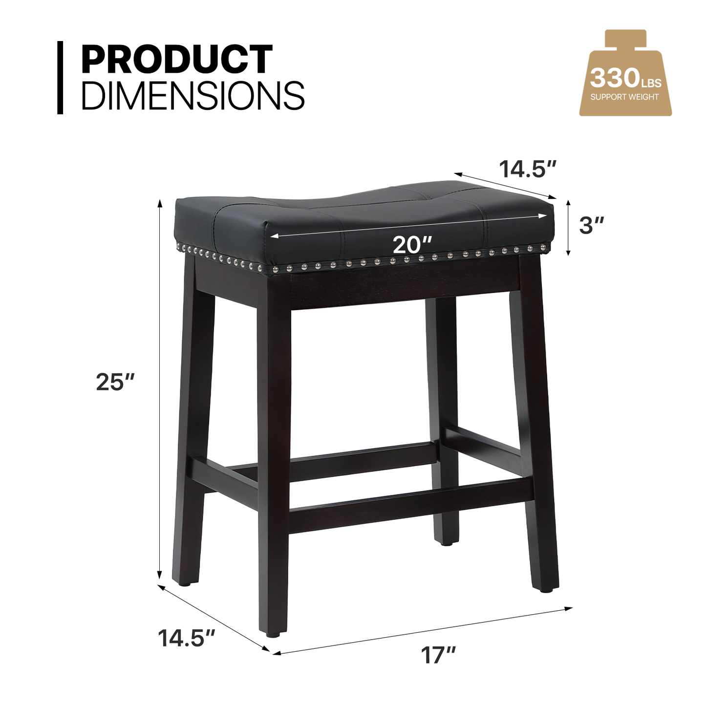 2 pcs Bar Stool 330 lbs Capacity - (L)20.0in. (W)14.5in. (H)25.0in.