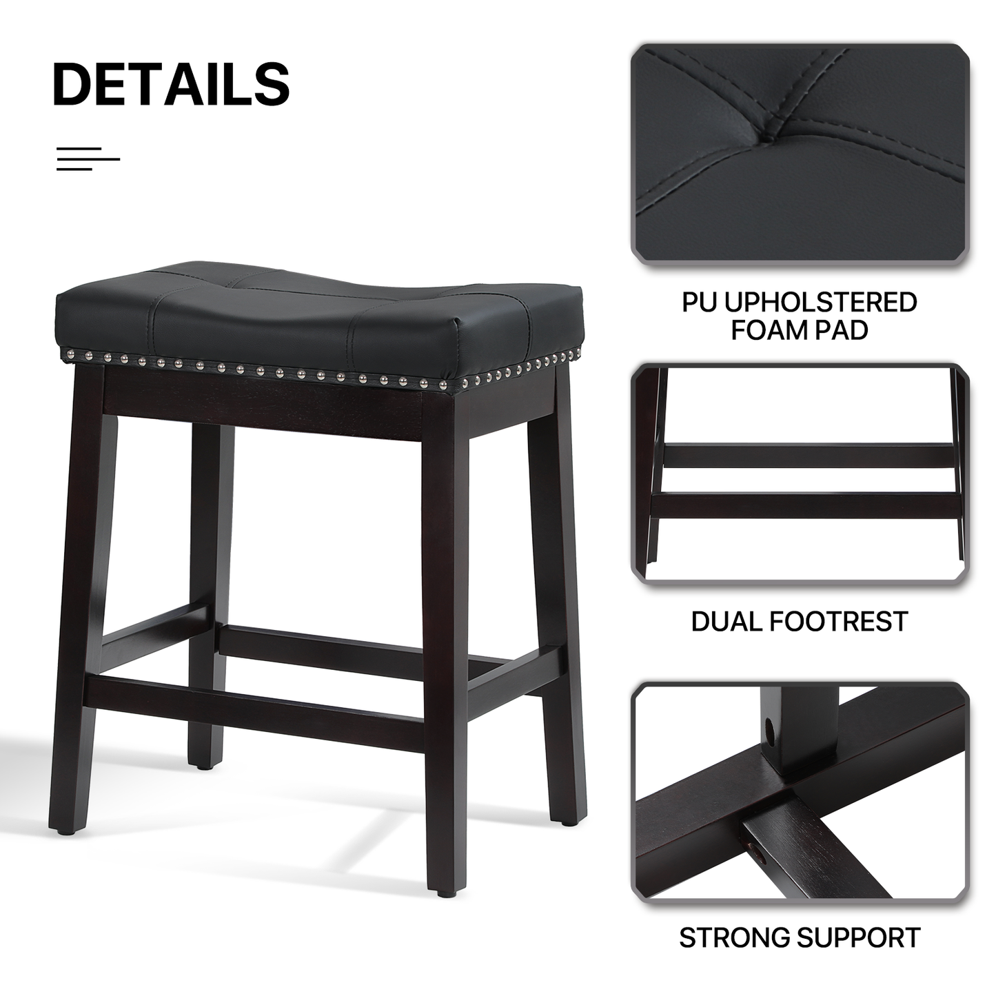 2 pcs Bar Stool 330 lbs Capacity - (L)20.0in. (W)14.5in. (H)25.0in.