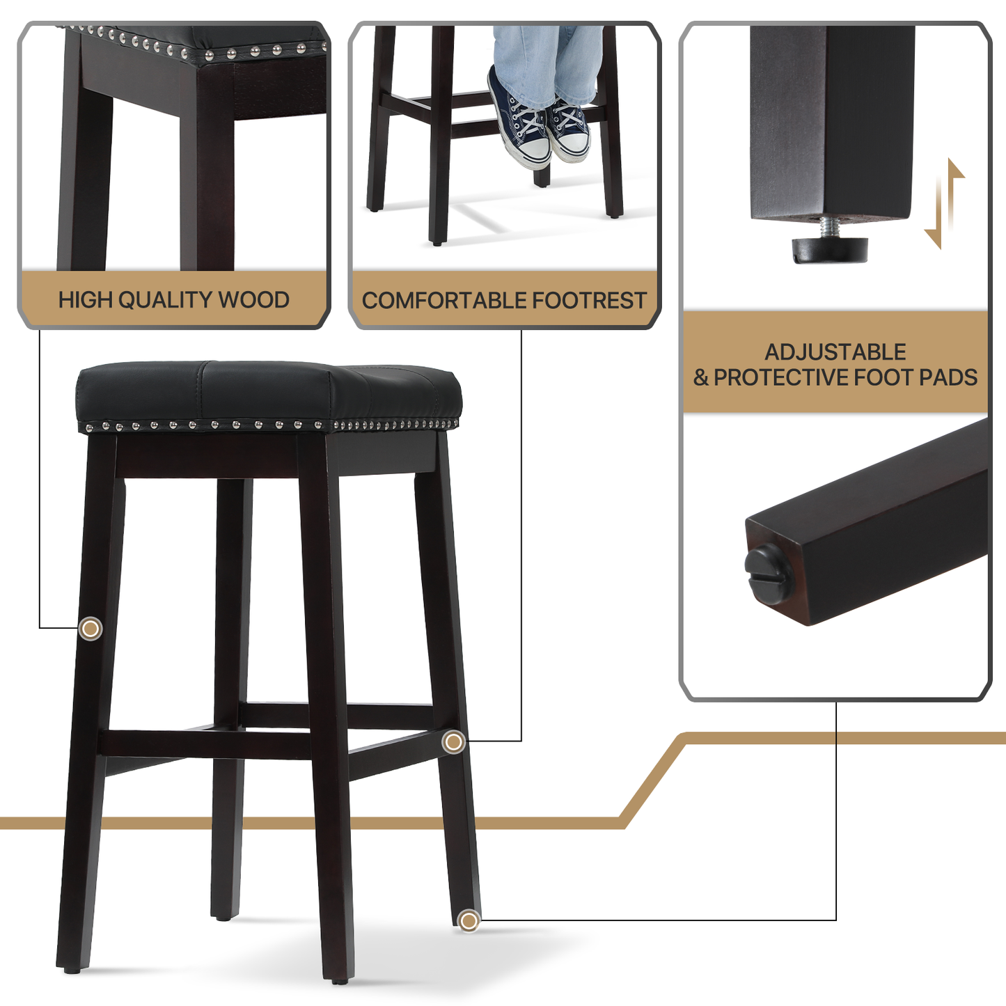 2 pcs Bar Stool 330 lbs Capacity - (L)20.0in. (W)14.5in. (H)29.5in.