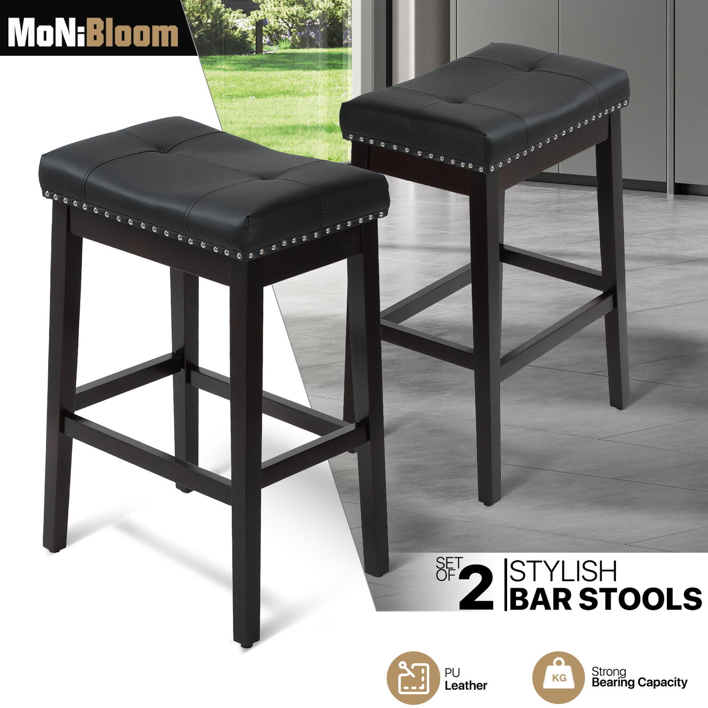 2 pcs Bar Stool 330 lbs Capacity - (L)20.0in. (W)14.5in. (H)29.5in.